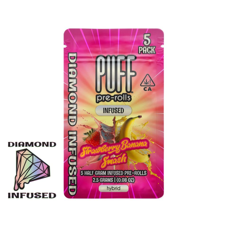 Infused Pre-Roll Pack-PUFF-Strawberry Banana Smash Diamond Infused 0.5g 5-Pack