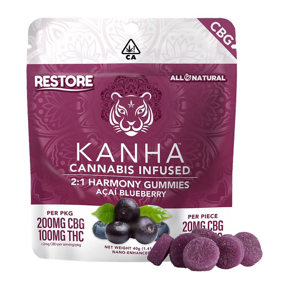 Ratio (CBN/CBD)-Kanha-Acai Blueberry 2:1 CBG THC Restore Gummies
