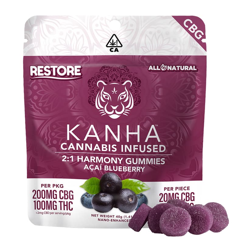 Acai Blueberry 2:1 CBG THC Restore Gummies